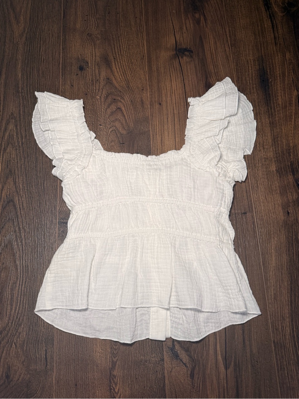 Steve Madden Cream Ruffled Button-Front Peplum Top - Picture 2 of 4